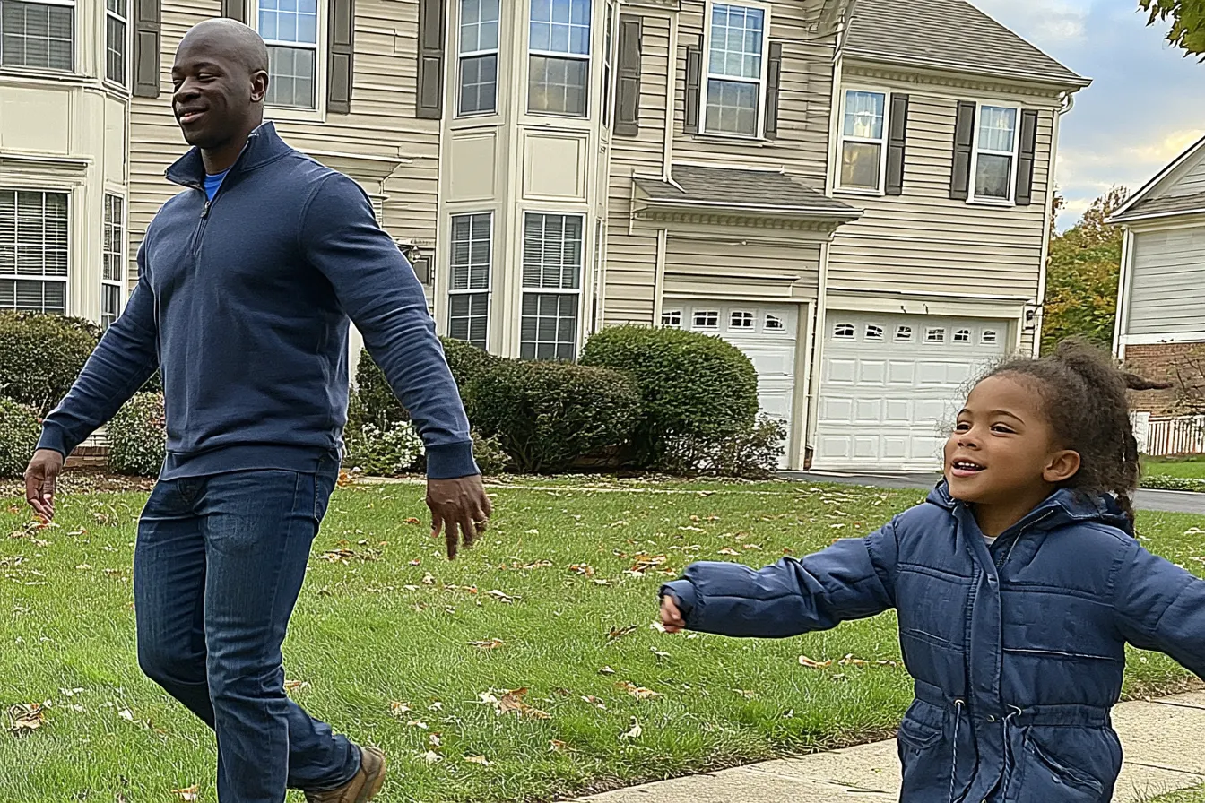 Adult walking outdoors with a child
